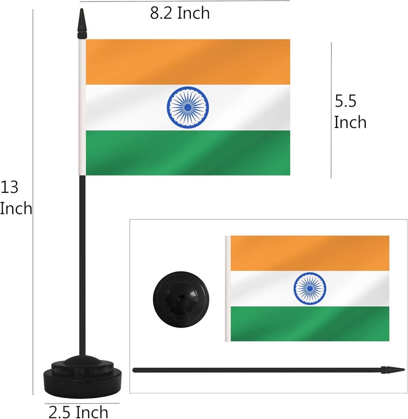 Yamiuo 2 Pack India Desk Flag Set, Indian Desktop Small Miniature Table Office Flag with 12" Black Pole and Black Base, Offices, Classroom, Home, Festival Decoration (India) - Image 2